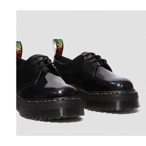 Dr. Martens 1461 Quad Rainbow Patent Platform Shoes black size 7 ladies 6 Men